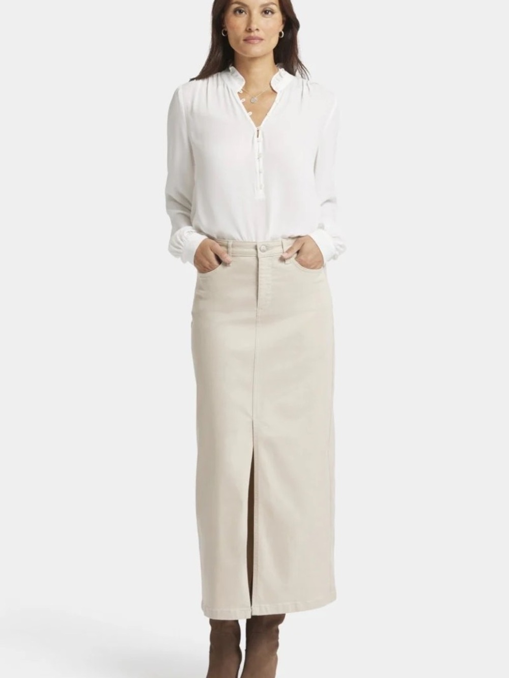 NYDJ Beige Mid-Rise Skirt with Back Pocket